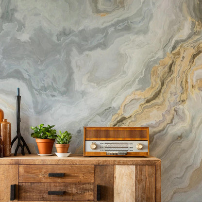 Blue Toned Wallpaper with Gold Marble Effect Wallpaper, Peel&Stick Wallpaper,Design Mural, Modern Wallpaper, Natural Look Marble Wall Poster