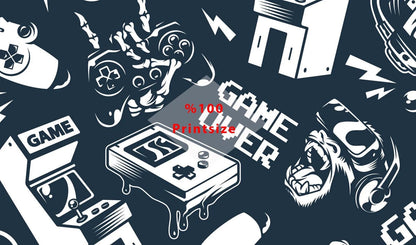Game Player Wallpaper, Funny Young Wallpaper, Illustration Wallpaper, Abstract Wallpaper, Video Game Themed Wall Poster, Game Room Wallpaper