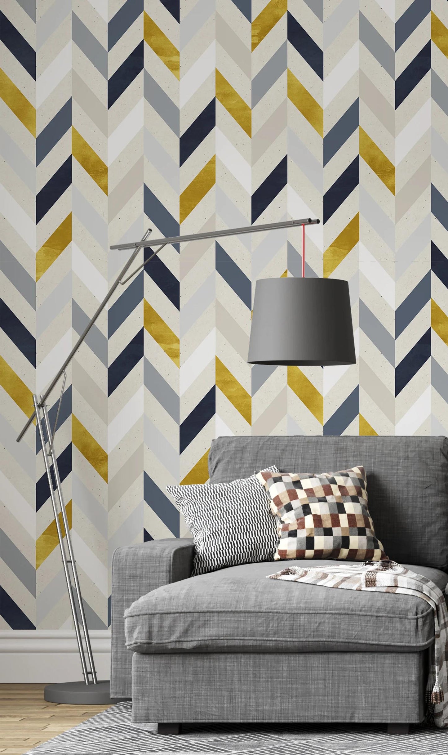 Colorful Geometric Shapes Wallpaper in Retro Colors, Stylish Modern Lines Mural, Artistic 3D Wall Poster, Geometric Boho Wallpaper