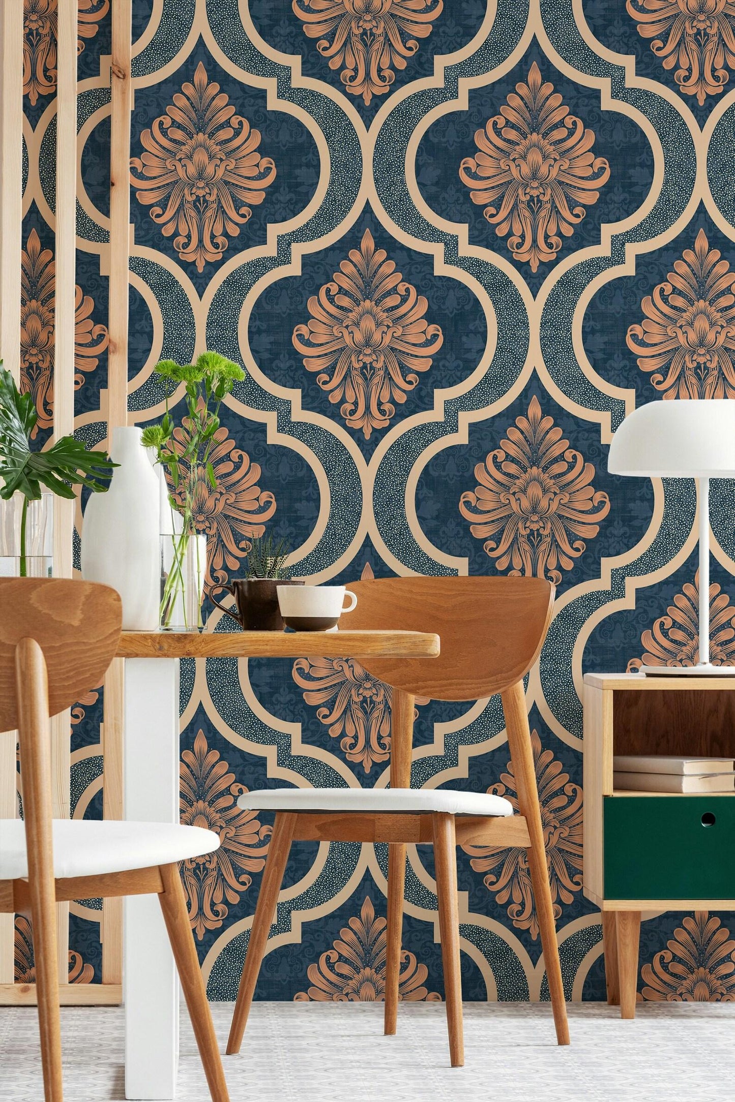 Large Geometric Motifs Wallpaper, Retro Pattern Wallpaper, Colourful Abstract Patterned Wallpaper, Boho Style Wallpaper, Bohemian Wallpaper