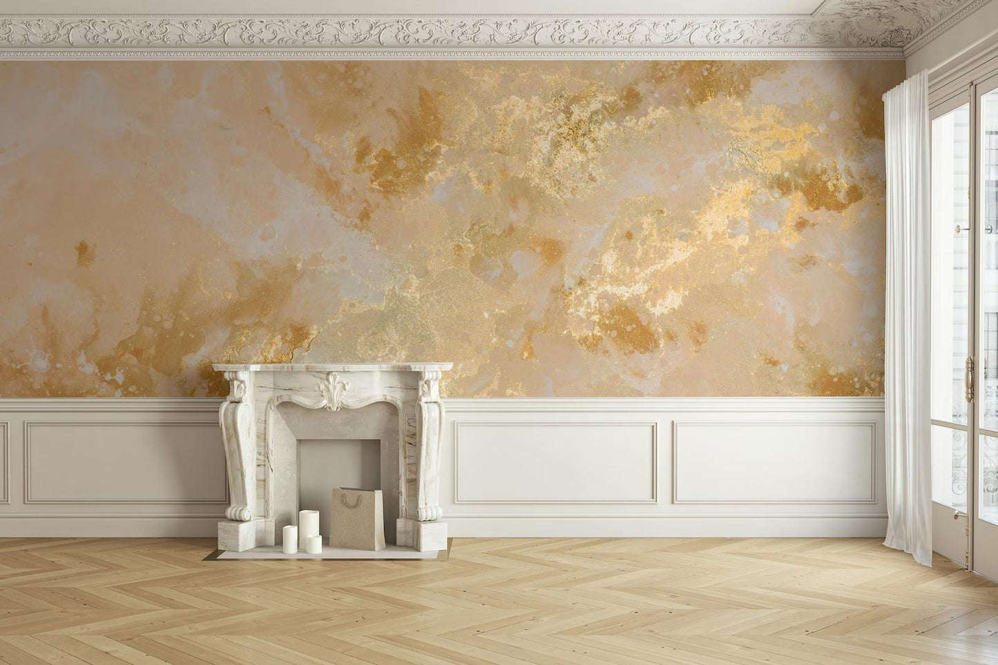 Gold Marble Wallpaper With Beige Colors, Abstract Peel and Stick Wallpaper, Stylish Room Design, Modern Pattern Wallpaper, Cool Mural