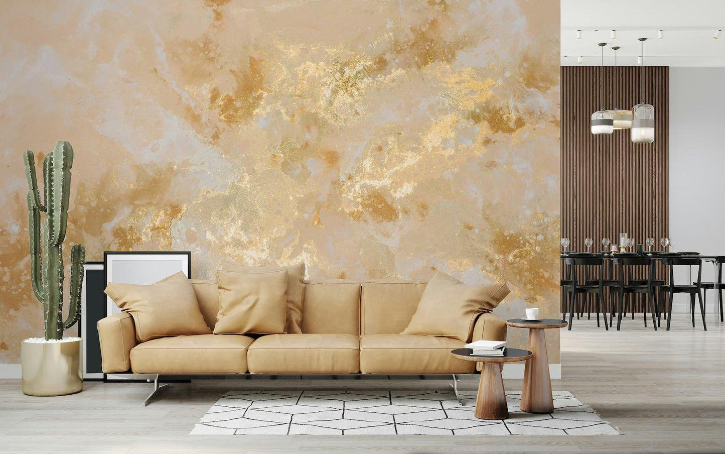 Gold Marble Wallpaper With Beige Colors, Abstract Peel and Stick Wallpaper, Stylish Room Design, Modern Pattern Wallpaper, Cool Mural