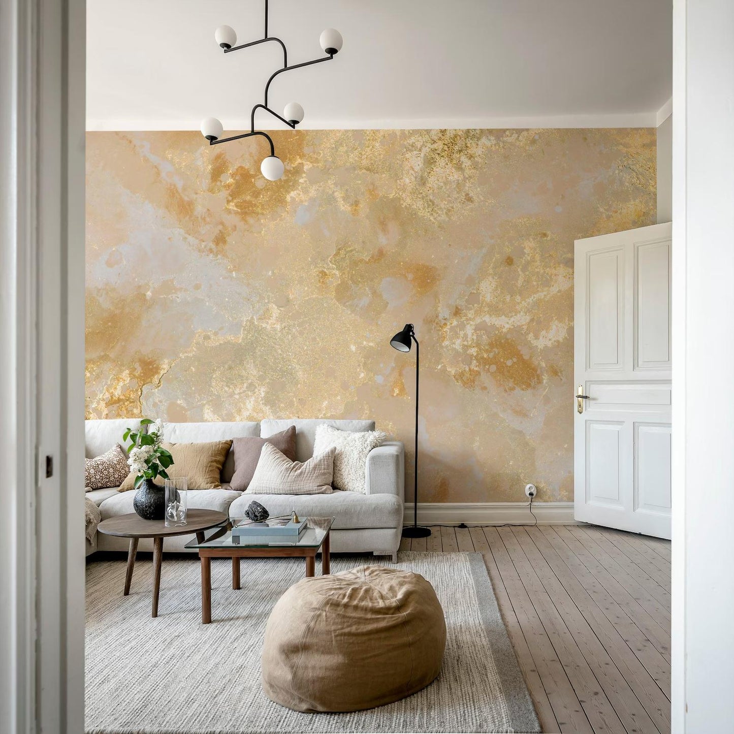 Gold Marble Wallpaper With Beige Colors, Abstract Peel and Stick Wallpaper, Stylish Room Design, Modern Pattern Wallpaper, Cool Mural