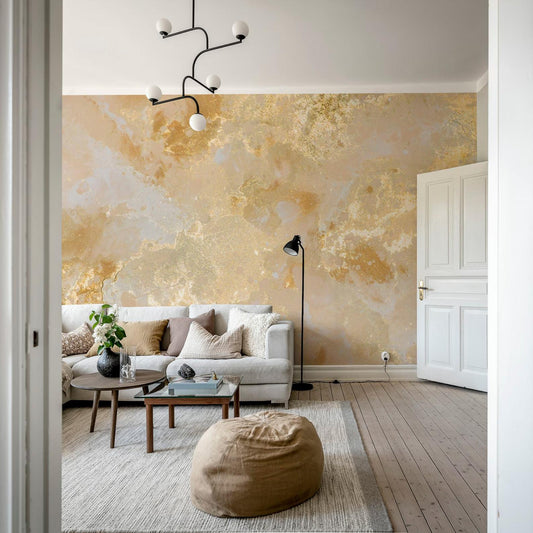 Gold Marble Wallpaper With Beige Colors, Abstract Peel and Stick Wallpaper, Stylish Room Design, Modern Pattern Wallpaper, Cool Mural