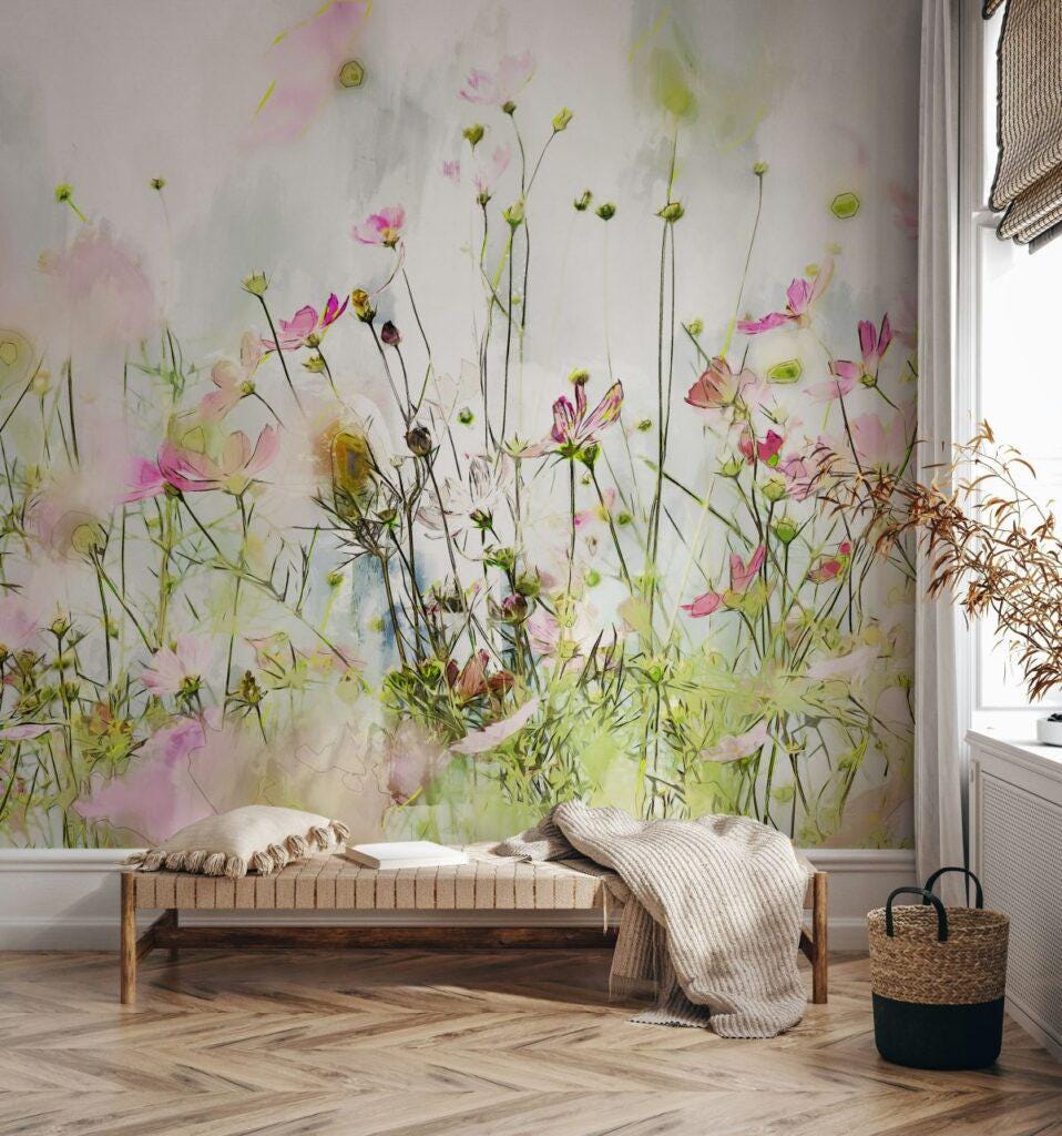 Colorful Nature Flowers Wallpaper, Elegant Flowers Garden Wallpaper, Floral Wallpaper, Illustration Wallpaper, Watercolor Floral Wallpaper