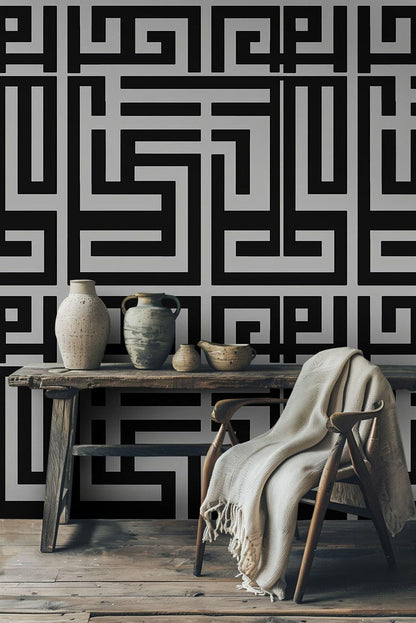 Black and Gray Shape Wallpaper, Peel and Stick Wallpaper, Stylish Wall Design, Black Wallpaper, Geometric Pattern Wallpaper