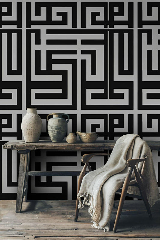 Black and Gray Shape Wallpaper, Peel and Stick Wallpaper, Stylish Wall Design, Black Wallpaper, Geometric Pattern Wallpaper