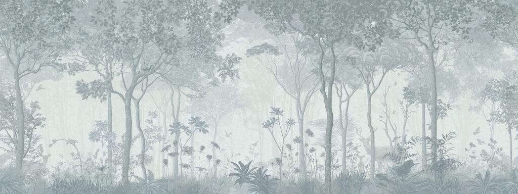 Gray Vintage Forest with Faded Effect Wallpaper, Trees Wallpaper, Bohemian Mural, Peel & Stick Mystic Wall Poster, Design Wallpaper