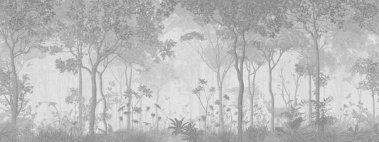 Bright Gray Vintage Forest with Faded Effect Wallpaper, Trees Wallpaper, Bohemian Mural, Peel & Stick Mystic Wall Poster, Design Wallpaper