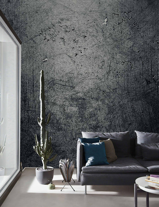 Dark Gray Textured Look Wall Poster, Black Plaster Concrete Wall Look Mural, Modern Peel & Stick Wallpaper, Italian Paint Effect Wallpaper