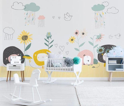 Cute little lambs Child Wallpaper, Drawing Animals Wallpaper, Cute Sheep 3D Kids Wall Poster, Sketch Baby Wallpaper, Wallpaper Nursery