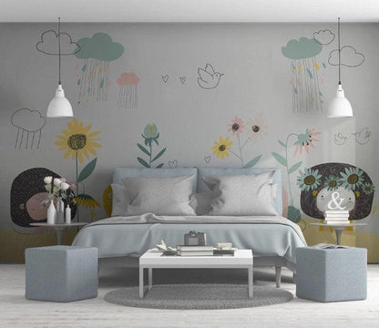 Cute little lambs Child Wallpaper, Drawing Animals Wallpaper, Cute Sheep 3D Kids Wall Poster, Sketch Baby Wallpaper, Wallpaper Nursery