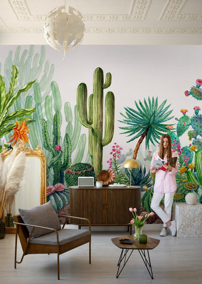 Cactus Flowers Wallpaper | Mediterranean Garden Wall Mural