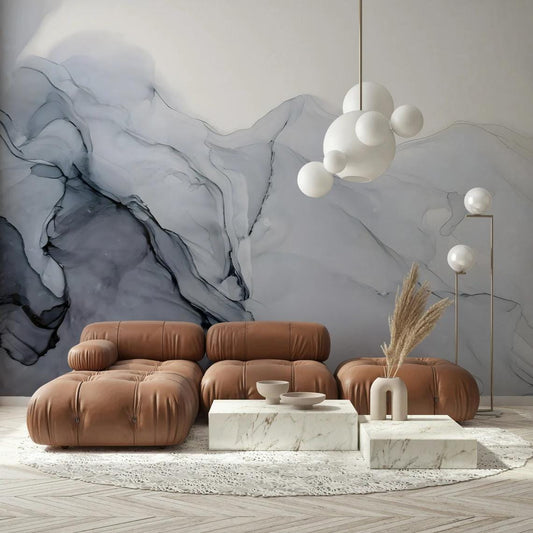 Black Gray Ink Effect Marble Pattern Wallpaper, Peel and Stick Wallpaper, Stylish Room Design, Modern Wallpaper, Abstract Wall Poster