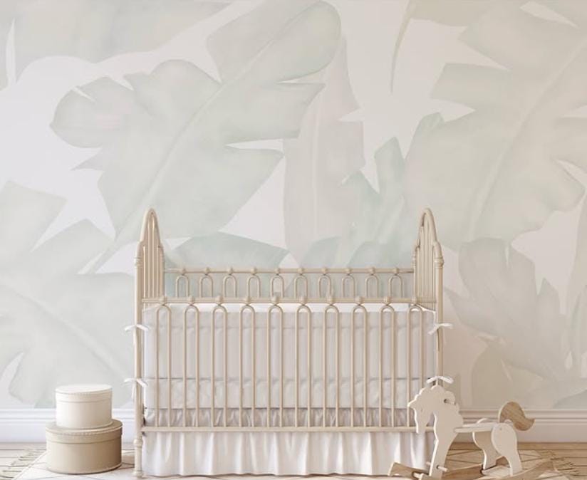 Green leaves Wallpaper For Kidsroom, Tropical Wallpaper Nursery, Nature Kids Wall Mural, Kids Room Wall Poster, Peel & Stick Child Wallpaper