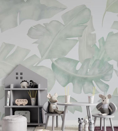 Green leaves Wallpaper For Kidsroom, Tropical Wallpaper Nursery, Nature Kids Wall Mural, Kids Room Wall Poster, Peel & Stick Child Wallpaper