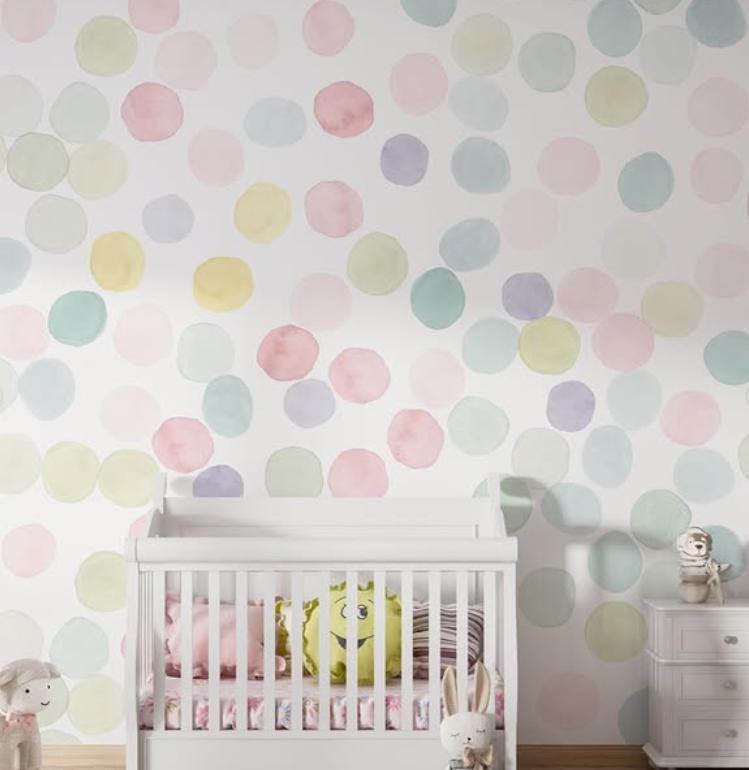 Colourful Polka Dot Wallpaper, Watercolor Wallpaper Nursery, Baby Room Wallpaper, School Wallpaper, Fun Kid Wallpaper, Kids Bath Mural