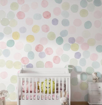 Colourful Polka Dot Wallpaper, Watercolor Wallpaper Nursery, Baby Room Wallpaper, School Wallpaper, Fun Kid Wallpaper, Kids Bath Mural