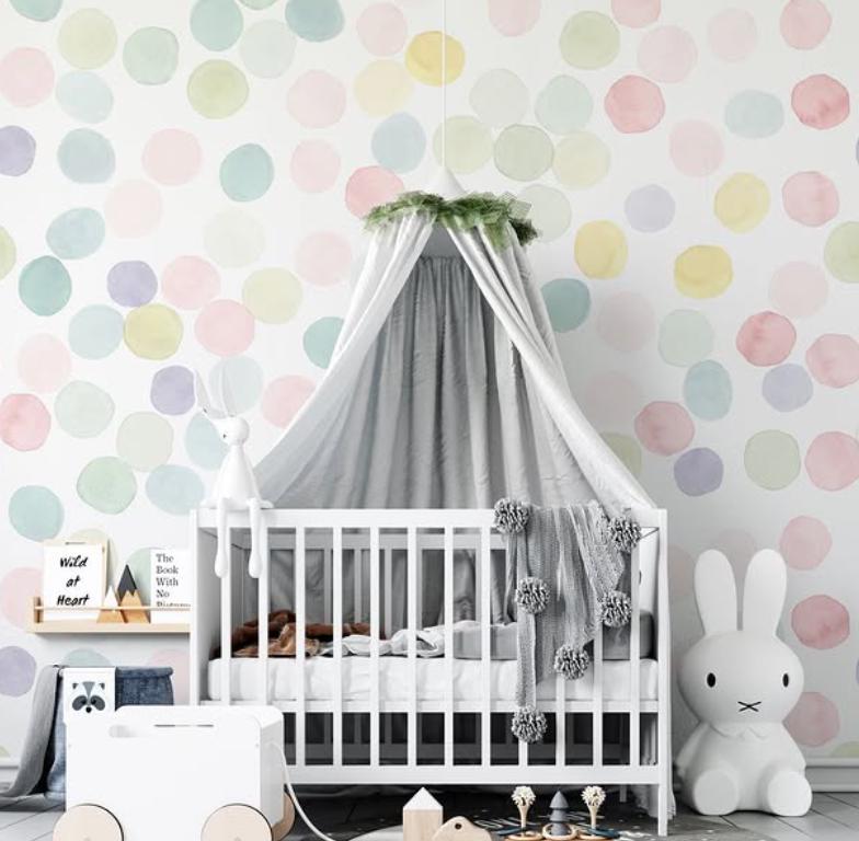 Colourful Polka Dot Wallpaper, Watercolor Wallpaper Nursery, Baby Room Wallpaper, School Wallpaper, Fun Kid Wallpaper, Kids Bath Mural