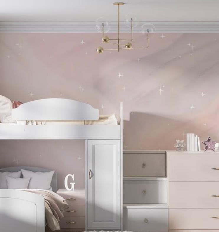Watercolor Pink Sparkle Wallpaper, Baby Girl Wallpaper, Sky Wall Poster, Pink Cloud Background Baby Room Wallpaper, Wallpaper Nursery