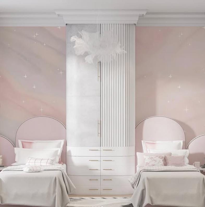 Watercolor Pink Sparkle Wallpaper, Baby Girl Wallpaper, Sky Wall Poster, Pink Cloud Background Baby Room Wallpaper, Wallpaper Nursery