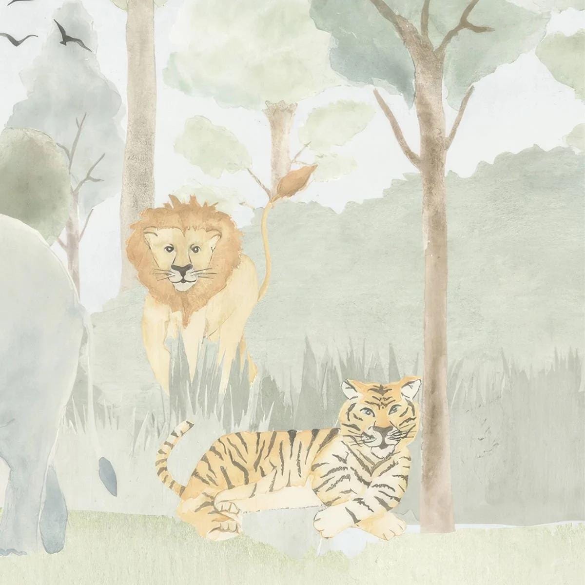 Watercolor Forest Animals Wallpaper Nursery, Nature Kids Wallpaper, Forest Child Wallpaper, Drawwing Art Wallpaper, Jungle Baby Wallpaper
