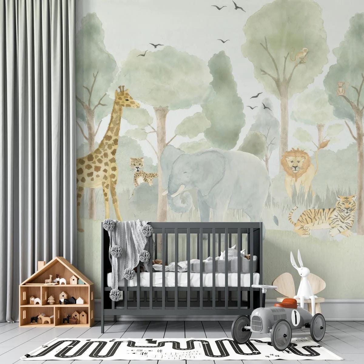 Watercolor Forest Animals Wallpaper Nursery, Nature Kids Wallpaper, Forest Child Wallpaper, Drawwing Art Wallpaper, Jungle Baby Wallpaper
