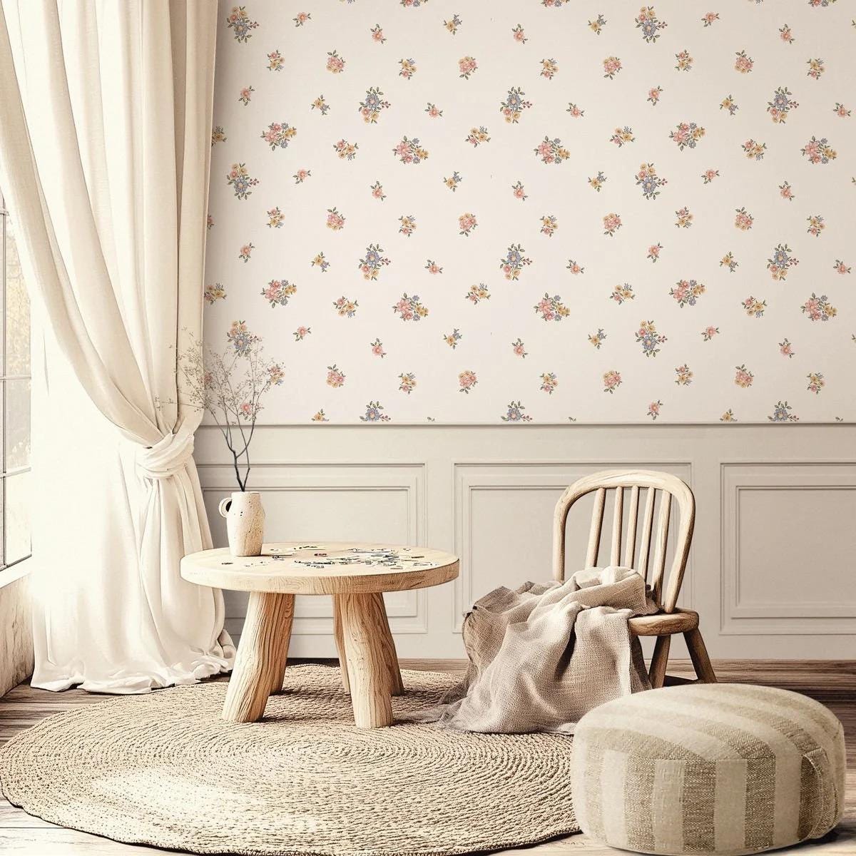Little Flowers Baby Girl Wallpaper, Flower Garden Baby Girl Wallpaper, Watercolor Floral Wallpaper Nursery, Vintage Baby Room Wallpaper