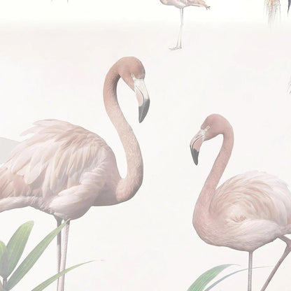 Flue Colorful Tropical Forest Kids Wallpaper, Flamingo Giraffe Zebra Elephant Wallpaper for Kidsroom, Tropical Jungle Wallpaper Nursery