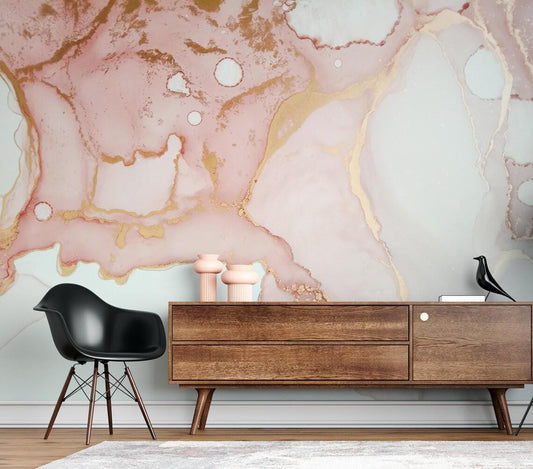 Pink and Gold Look Modern Wallpaper, Abstract Peel & Stick Wallpaper, Stylish Room Design, Modern Marble Wallpaper, Luxury Pink Wallpaper