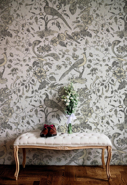 Bird Among The Eaten Trees Wallpaper, Bohemian Wallpaper, American Style Nature Mural, Peel and Stick Wallpaper, Tropical Wallpaper