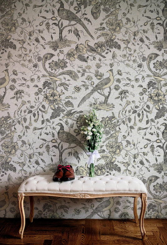 Bird Among The Eaten Trees Wallpaper, Bohemian Wallpaper, American Style Nature Mural, Peel and Stick Wallpaper, Tropical Wallpaper