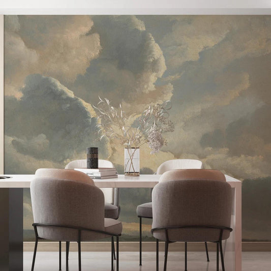 Oil Painting Style Clouds Wallpaper, Nature Art Wallpaper, Sky Wallpaper, Cloudy Nature Mural, Peel and Stick Wallpaper, Blue Wallpaper