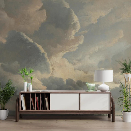 Oil Painting Style Clouds Wallpaper, Nature Art Wallpaper, Sky Wallpaper, Cloudy Nature Mural, Peel and Stick Wallpaper, Blue Wallpaper