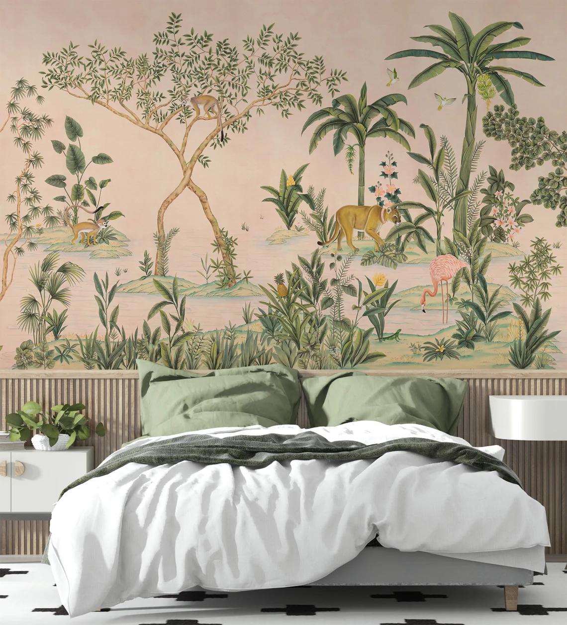 Tropical Forest With Animals Wallpaper, Tropical Plants Wallpaper, Rainforests Themed Nature Wallpaper, Exotic Plant Floral Wallpaper