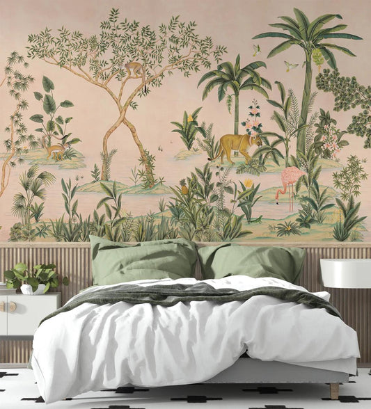 Tropical Forest With Animals Wallpaper, Tropical Plants Wallpaper, Rainforests Themed Nature Wallpaper, Exotic Plant Floral Wallpaper