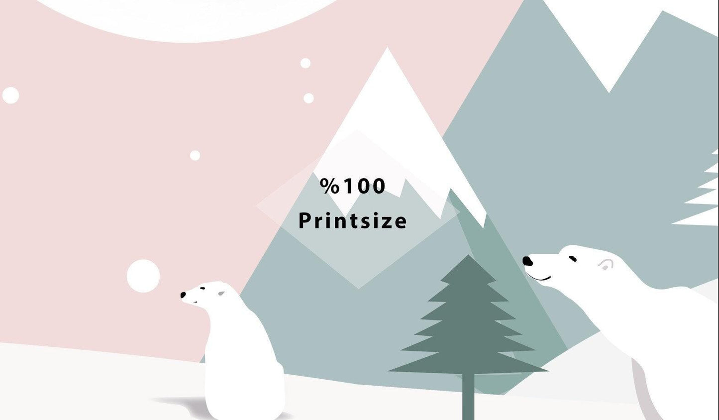 Winter's Tale Kidsroom Wall Poster, Illustration Snowy Mountains Child  Wallpaper, Funny Baby Wallpaper, Colourful Watercolor Nursery