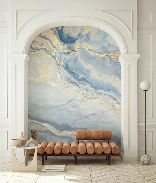 Blue and Gold Color Marble Effect Wallpaper   Abstract Marble Texture Stylish Modern Wallpaper