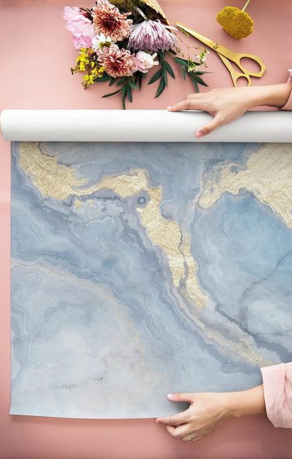 Blue and Gold Color Marble Effect Wallpaper   Abstract Marble Texture Stylish Modern Wallpaper
