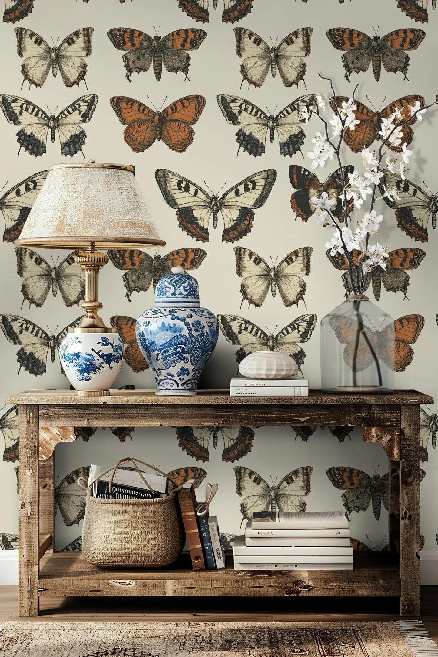 Butterfly Collection Wallpaper, Bohemian Wallpaper, Nature Wall Mural, Peel and Stick Wallpaper, Stylish Room Design, Tropical Wallpaper