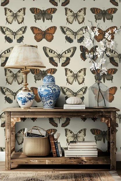 Butterfly Collection Wallpaper, Bohemian Wallpaper, Nature Wall Mural, Peel and Stick Wallpaper, Stylish Room Design, Tropical Wallpaper