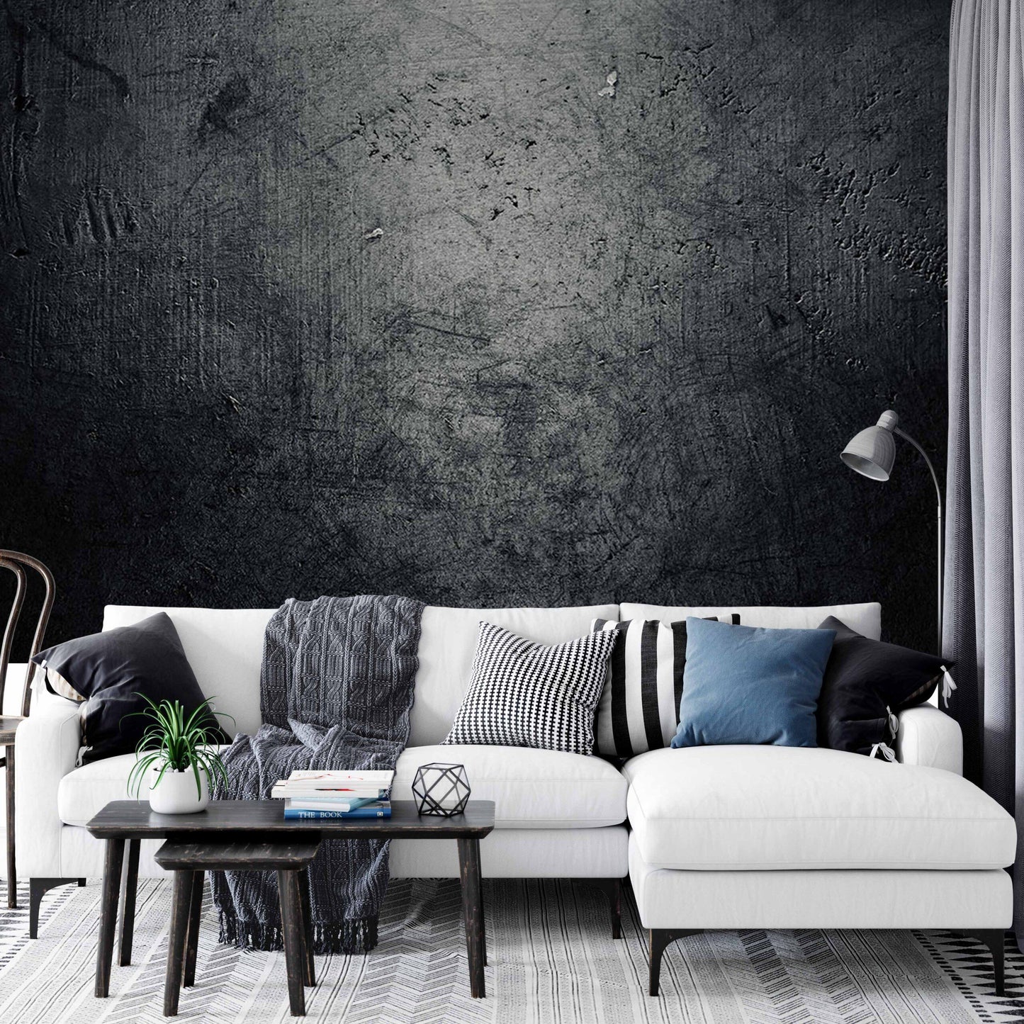 Dark Gray Textured Look Wall Poster, Black Plaster Concrete Wall Look Mural, Modern Peel & Stick Wallpaper, Italian Paint Effect Wallpaper