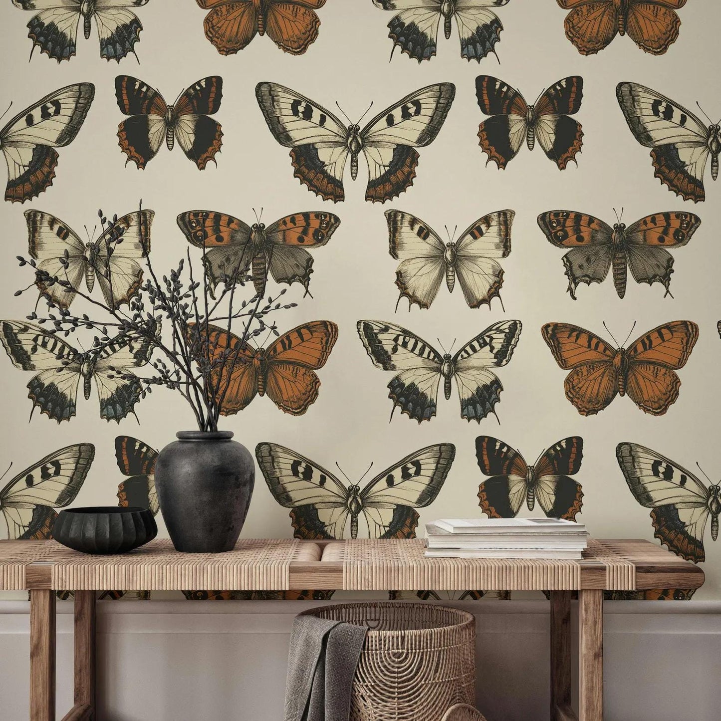 Butterfly Collection Wallpaper, Bohemian Wallpaper, Nature Wall Mural, Peel and Stick Wallpaper, Stylish Room Design, Tropical Wallpaper