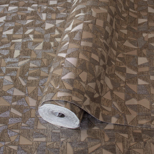 Luxurious Texture Brown Embossed Wallpaper with Abstract Geometric Pattern, Elegant Secret Shine Wallpaper, Elegant Brown Modern Wallpaper