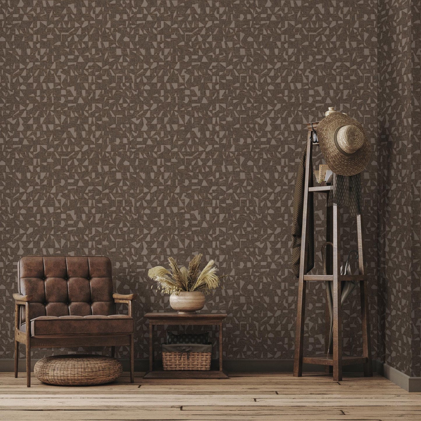 Luxurious Texture Brown Embossed Wallpaper with Abstract Geometric Pattern, Elegant Secret Shine Wallpaper, Elegant Brown Modern Wallpaper