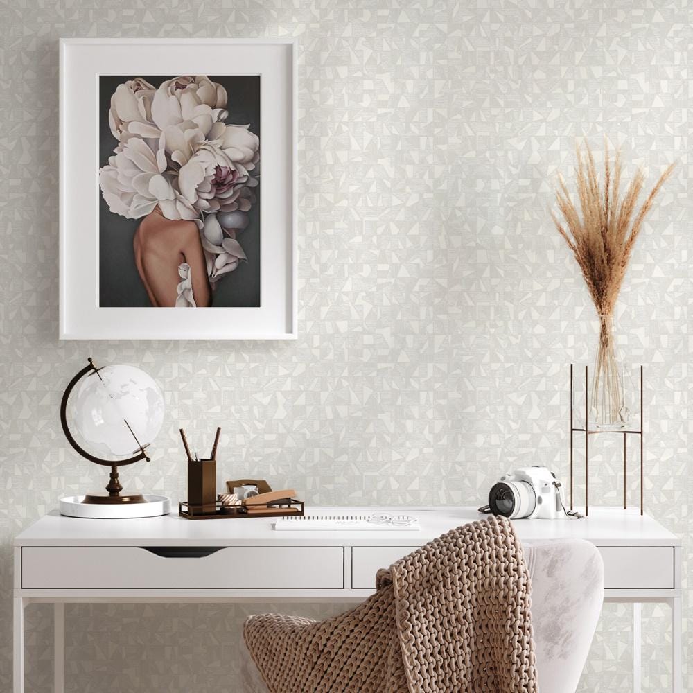 Luxurious Texture Light Beige Embossed Wallpaper with Abstract Geometric Pattern, Elegant Secret Shine Wallpaper, Elegant Modern Wallpaper
