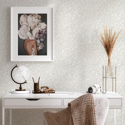 Luxurious Texture Light Beige Embossed Wallpaper with Abstract Geometric Pattern, Elegant Secret Shine Wallpaper, Elegant Modern Wallpaper