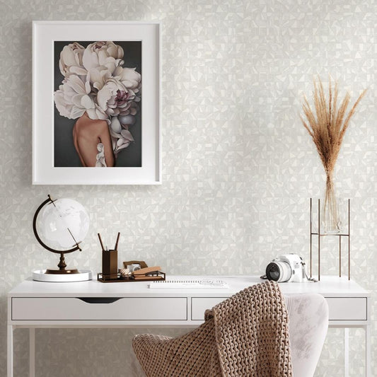Luxurious Texture Light Beige Embossed Wallpaper with Abstract Geometric Pattern, Elegant Secret Shine Wallpaper, Elegant Modern Wallpaper