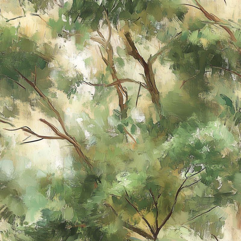 Oil Paint Look Green Trees Wallpaper, Abstract Nature Wallpaper, Boho Wallpaper, Peel & Stick Wall Mural, Canvas Look Wallpaper