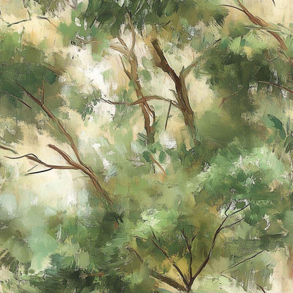 Oil Paint Look Green Trees Wallpaper, Abstract Nature Wallpaper, Boho Wallpaper, Peel & Stick Wall Mural, Canvas Look Wallpaper